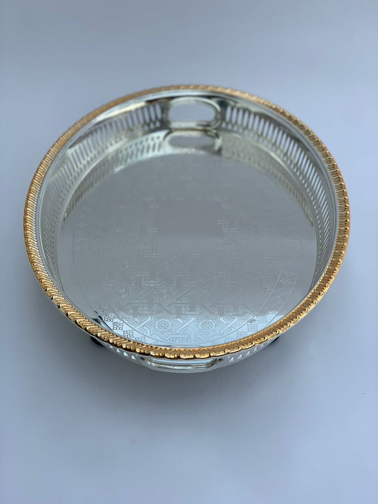 Oval Golden/Silver Effect Polished footed Tray Style 2