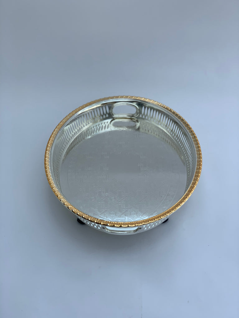 Oval Golden/Silver Effect Polished footed Tray Style 2