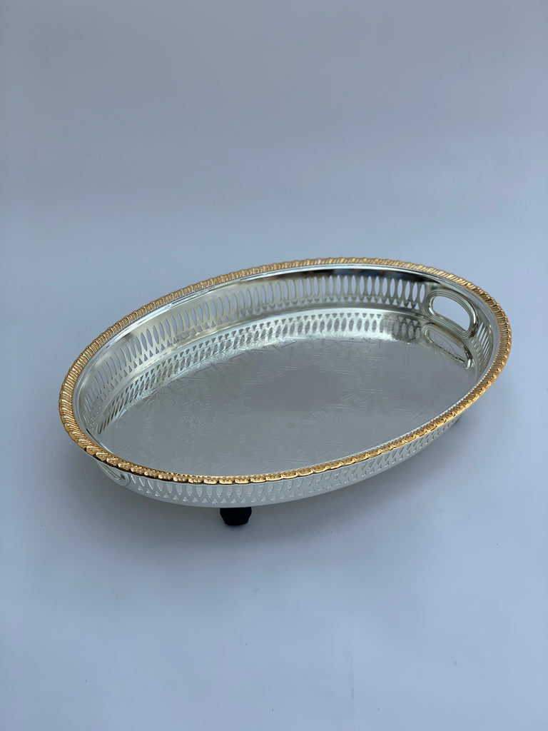 Oval Golden/Silver Effect Polished footed Tray Style 2