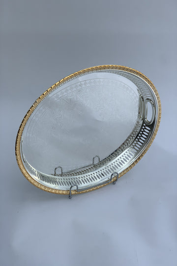 Oval Golden/Silver Effect Polished footed Tray Style 2