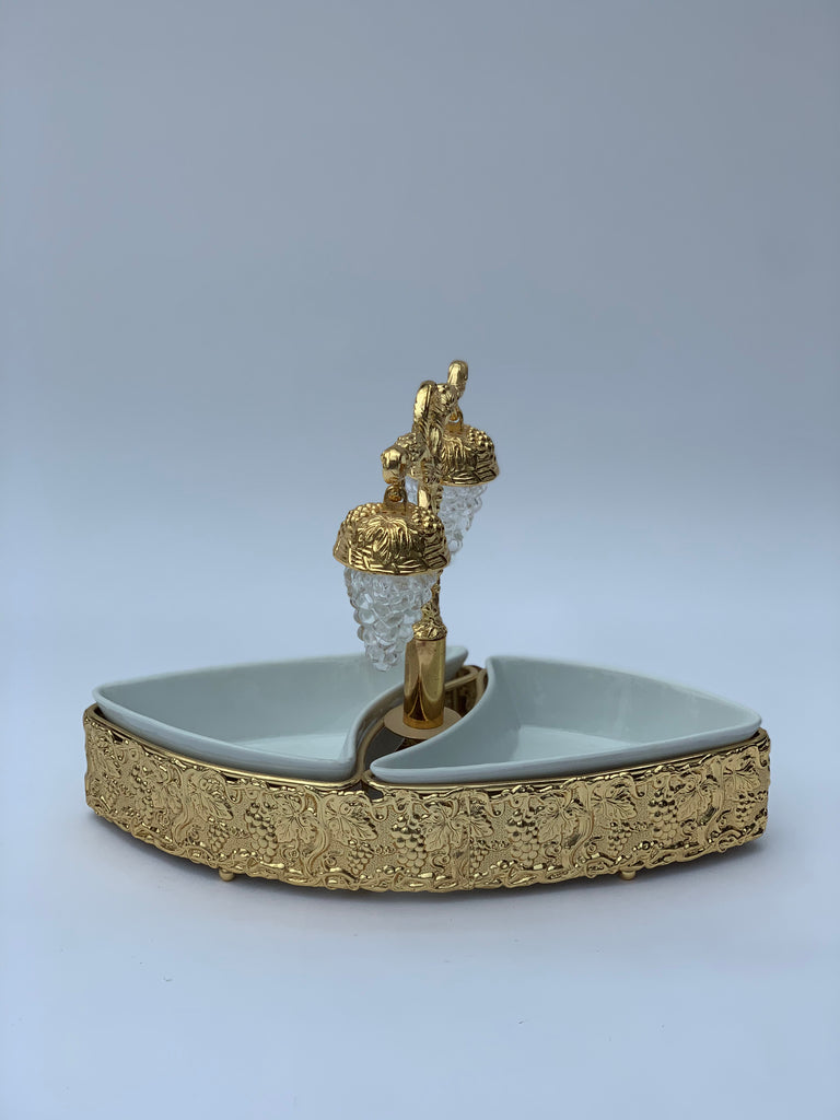 Gold Effect Salt and Pepper shaker set with ceramic bowls