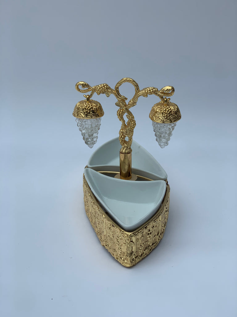 Gold Effect Salt and Pepper shaker set with ceramic bowls