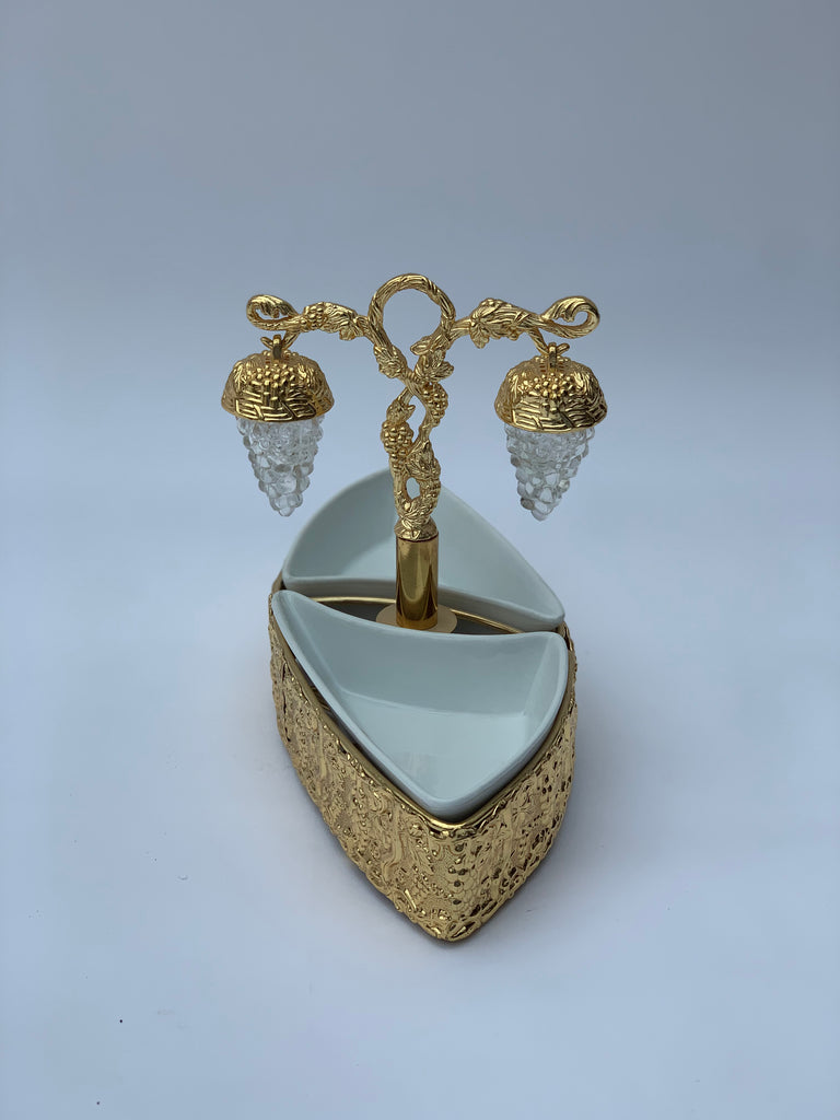 Gold Effect Salt and Pepper shaker set with ceramic bowls