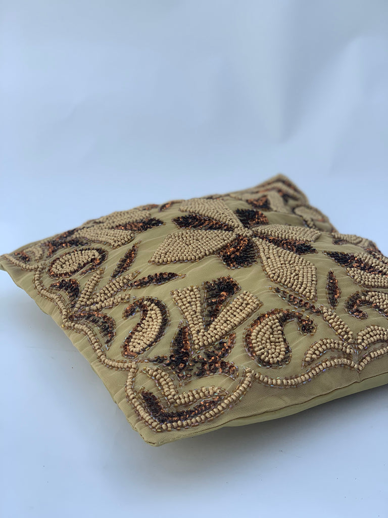 Gold Beaded Cushion Cover