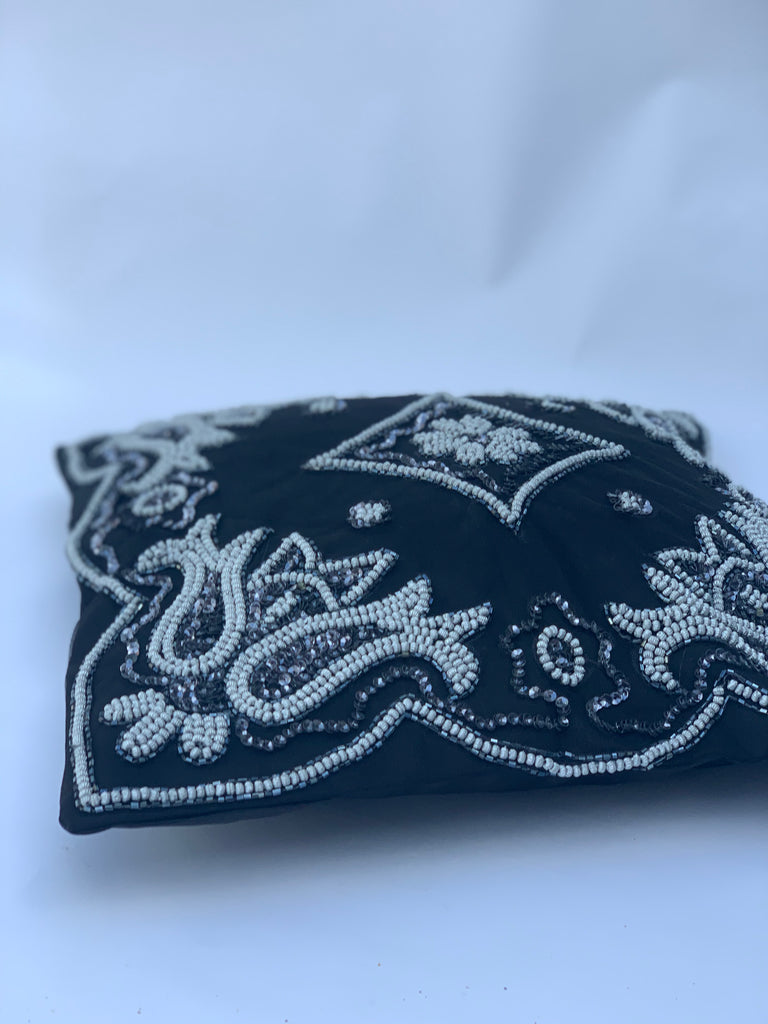 Charcoal Beaded Cushion Cover