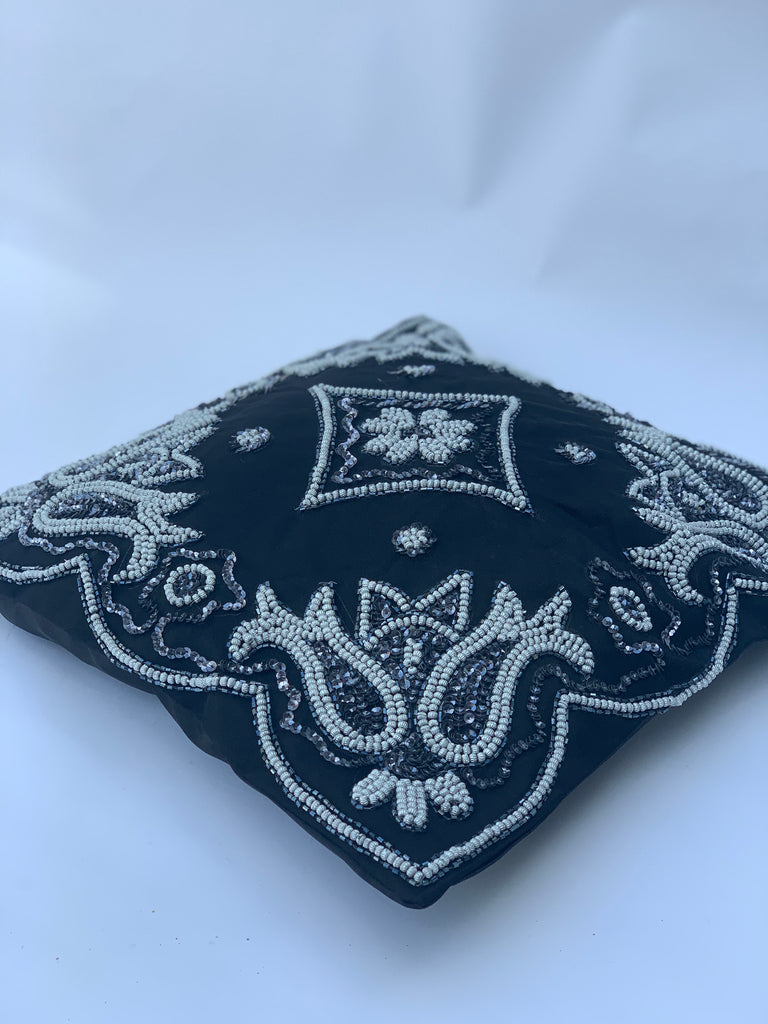 Charcoal Beaded Cushion Cover