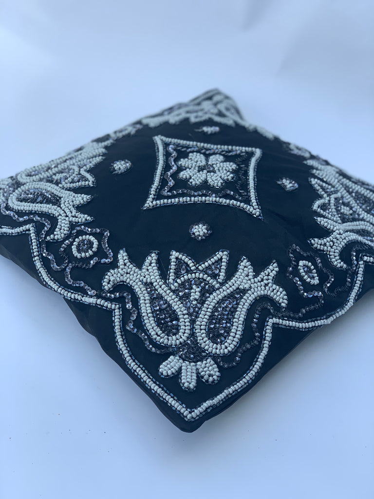 Charcoal Beaded Cushion Cover