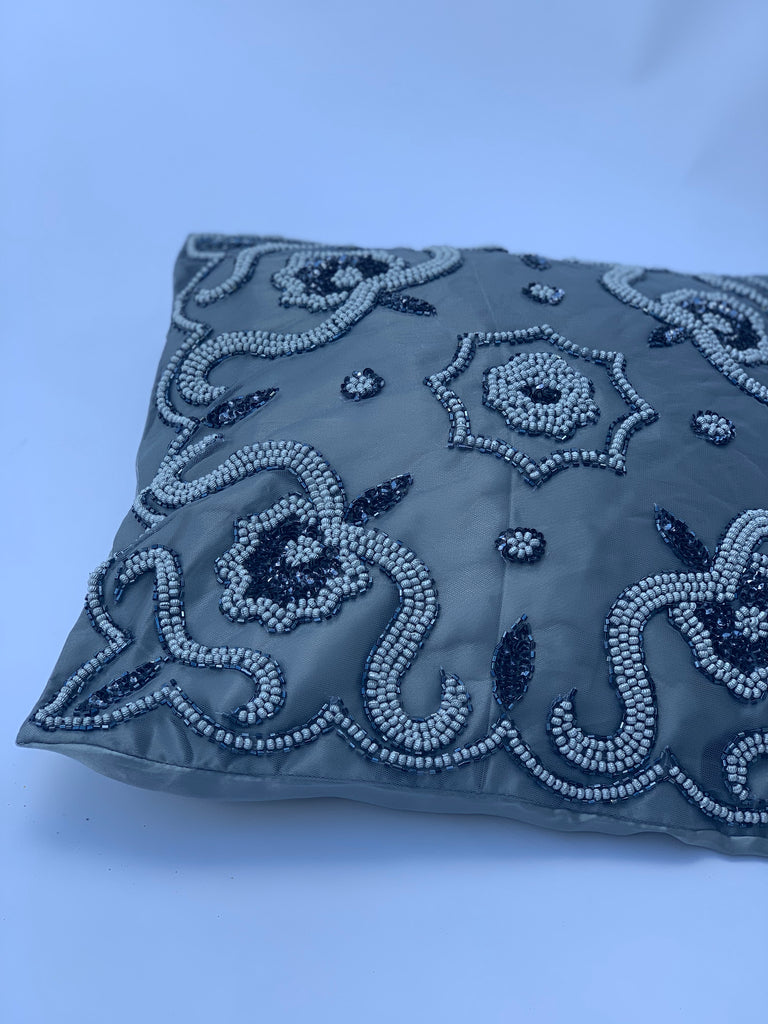 Grey Beaded Cushion Cover