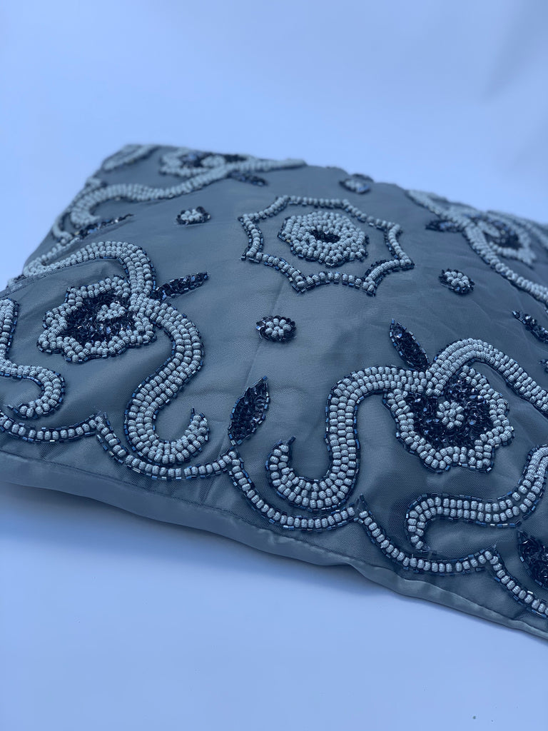Grey Beaded Cushion Cover