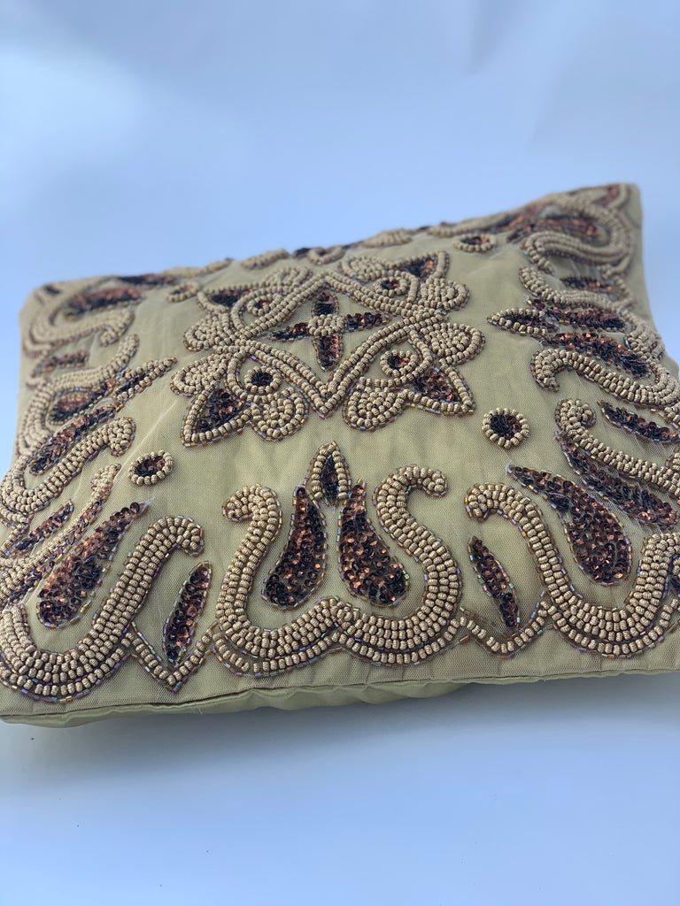 Gold - Beige Beaded Cushion Cover