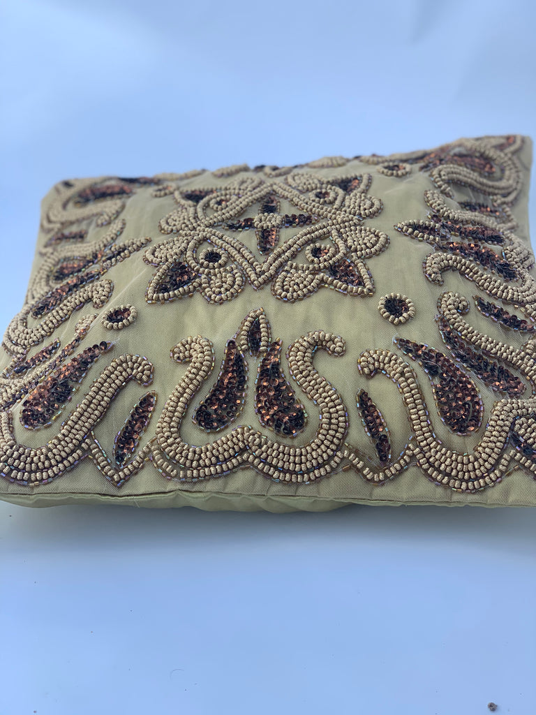 Gold - Beige Beaded Cushion Cover