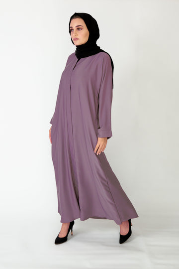 Mauve Plain Open Abaya with Pockets