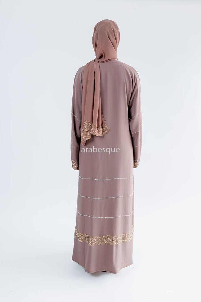Blush Open Abaya – Luxury Nidha Design with Gold Stone Embellishment