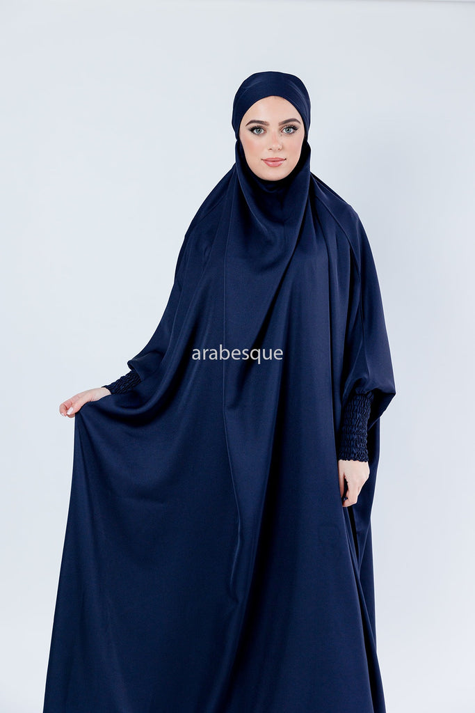 Navy Jilbab Abaya – Premium One-Piece Design with Elastic Sleeves