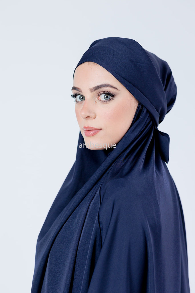 Navy Jilbab Abaya – Premium One-Piece Design with Elastic Sleeves