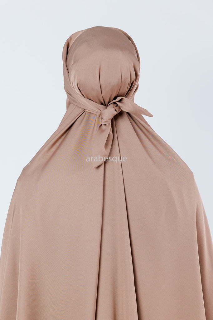 Beige Jilbab Abaya – One-Piece Design with Elastic Sleeves