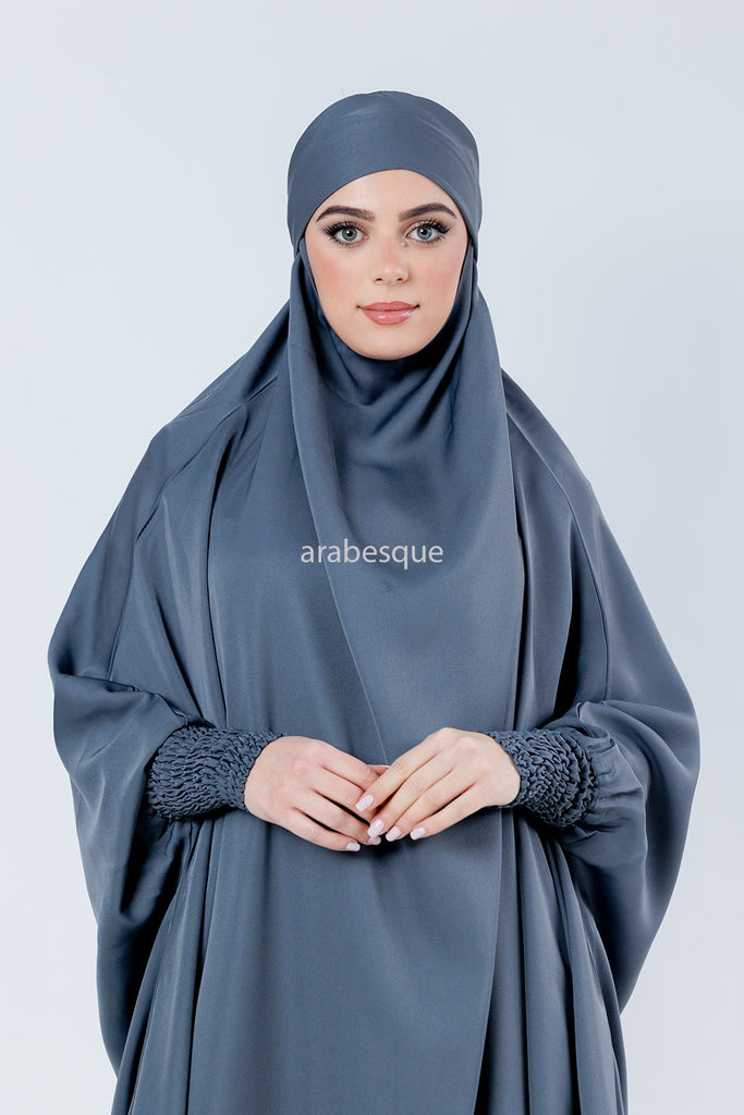 Grey Jilbab Abaya – Premium One-Piece Design with Elastic Sleeves