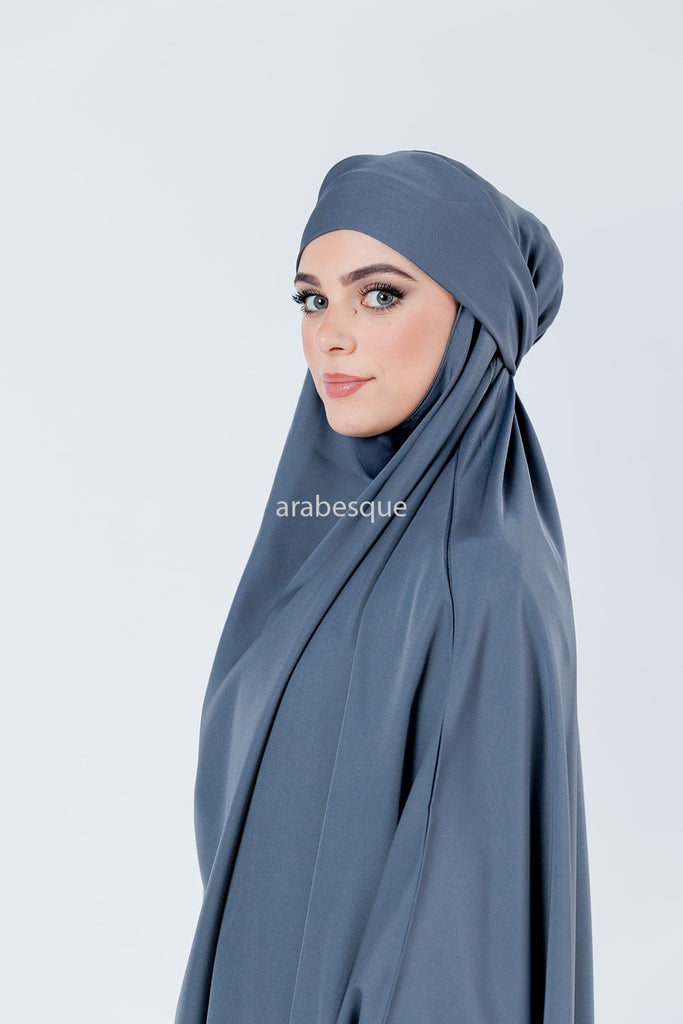 Grey Jilbab Abaya – Premium One-Piece Design with Elastic Sleeves