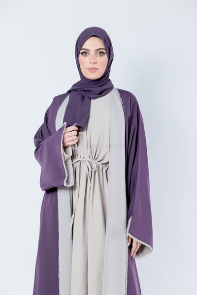 Luxury Reversible Purple & Stone Open Abaya