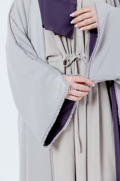 Luxury Reversible Purple & Stone Open Abaya