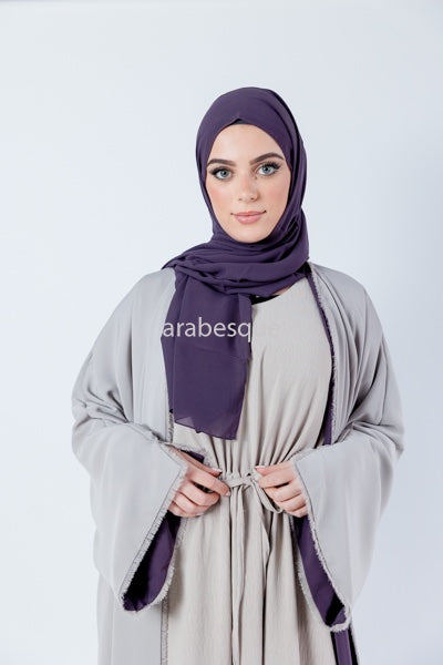 Luxury Reversible Purple & Stone Open Abaya