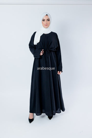 Crushed Polyester Plain Draw String Closed Abaya - 9 Colours