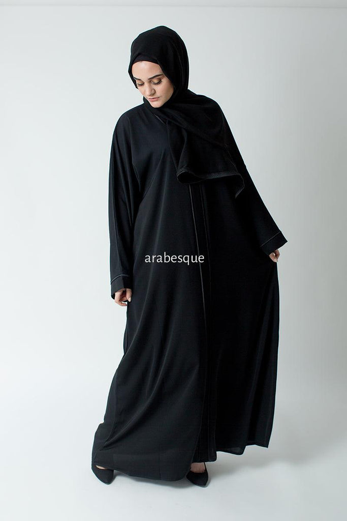 Premium Black Line Border Open Abaya