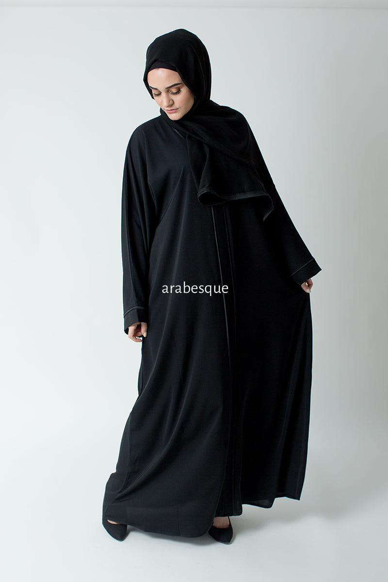 Black Border Open Abaya Classic Abaya s by Arabesque