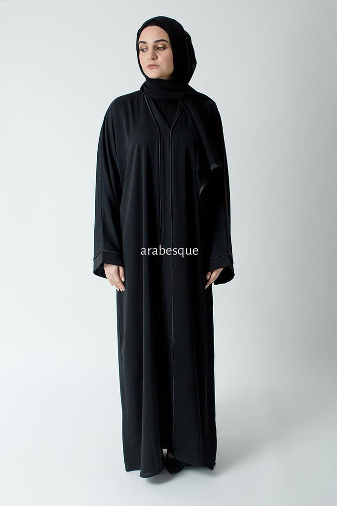 Premium Black Line Border Open Abaya