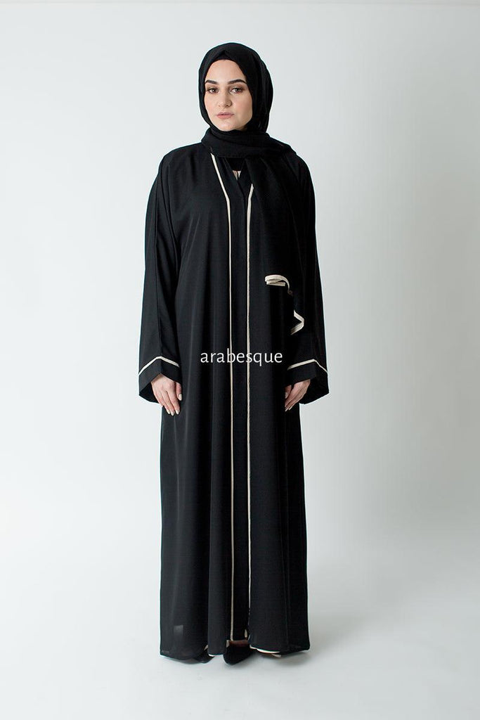 Premium Cream Line Border Open Abaya