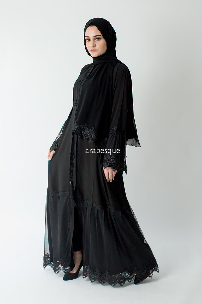 Lace Detailing Open Abaya | Open Abaya's by Arabesque