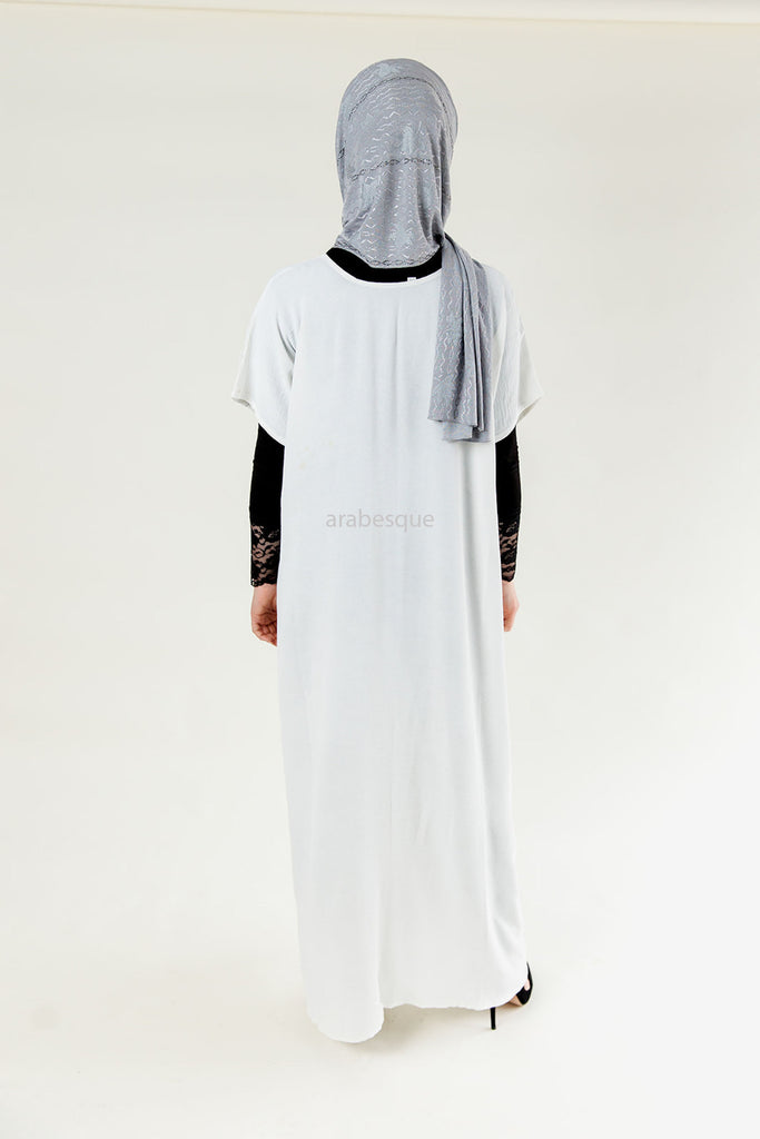 White Crushed Polyester Short Sleeved Dress