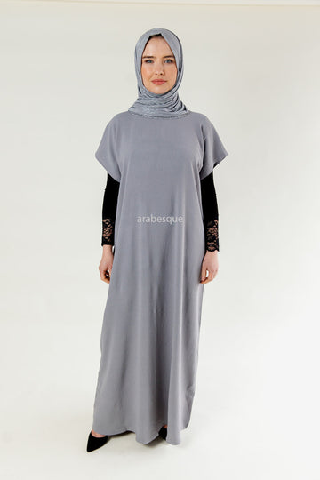 Grey Crushed Polyester Short Sleeved Dress