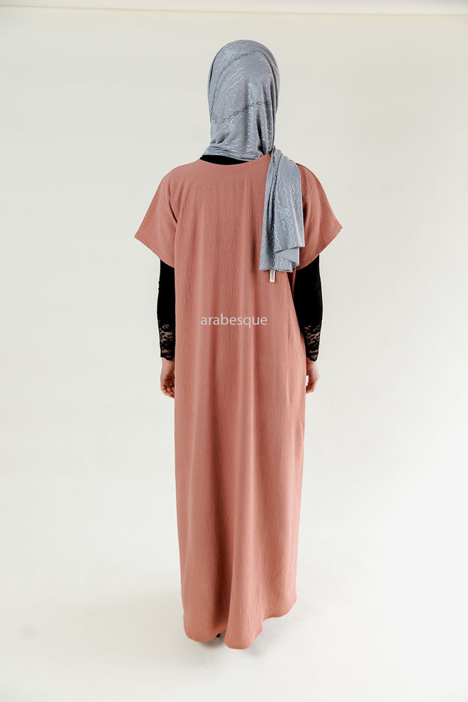 Dusty Pink Crushed Polyester Short Sleeved Dress