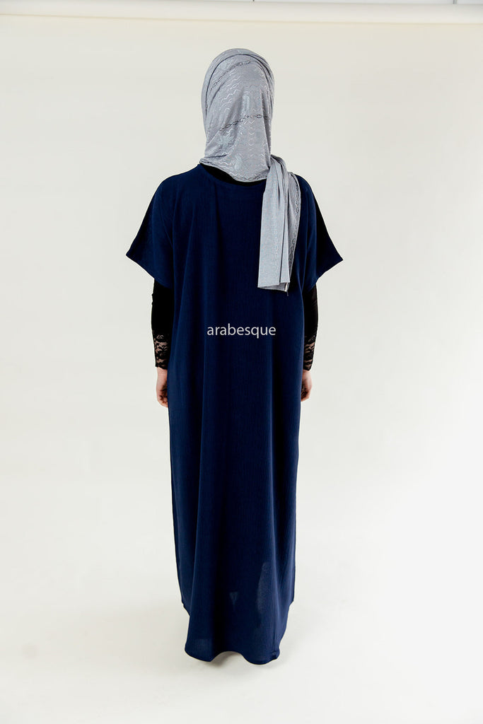 Navy Crushed Polyester Short Sleeved Dress