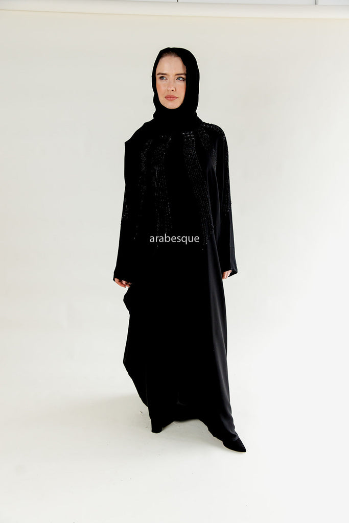 Black Closed Abaya - Farasha Design with Elegant Beadwork