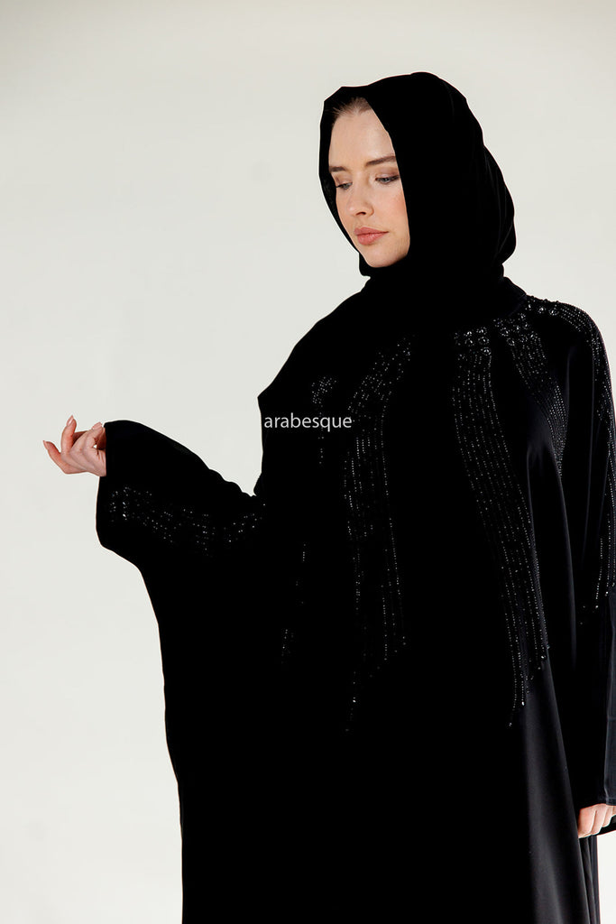 Black Closed Abaya - Farasha Design with Elegant Beadwork