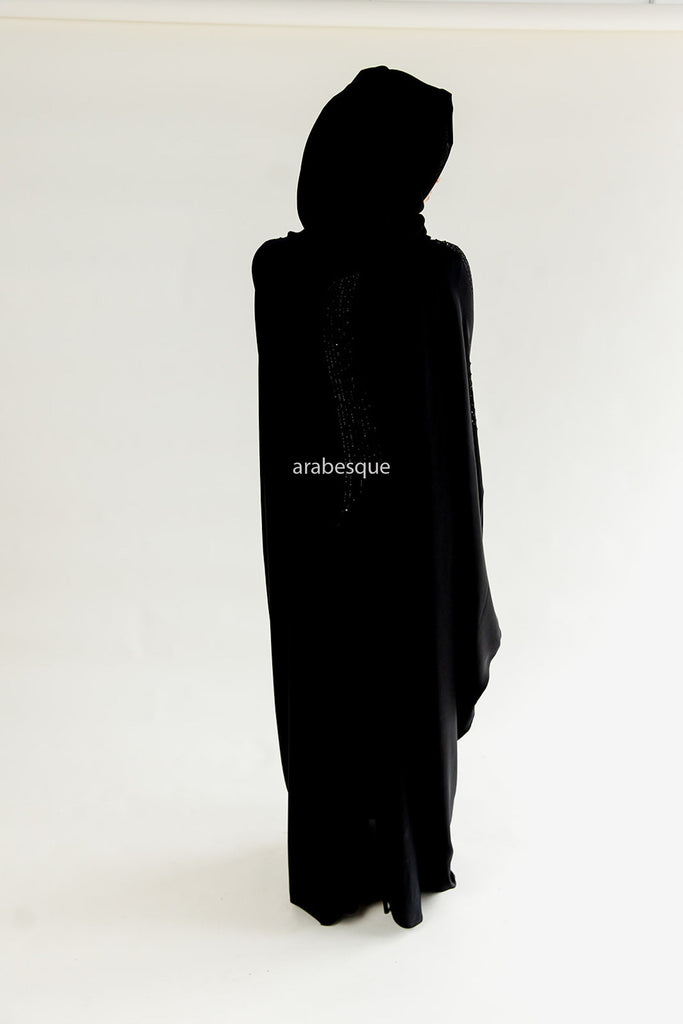 Black Closed Abaya - Farasha Design with Elegant Beadwork