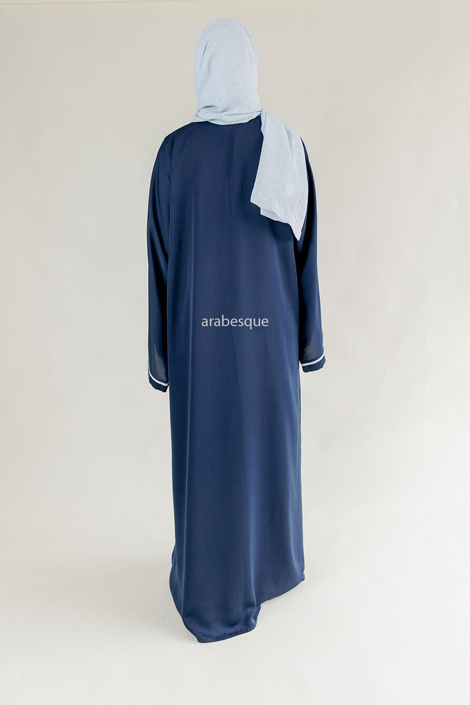 Premium Navy Cream Line Border Zip Abaya