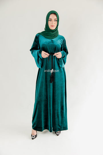 Emerald Green Closed Velvet Abaya