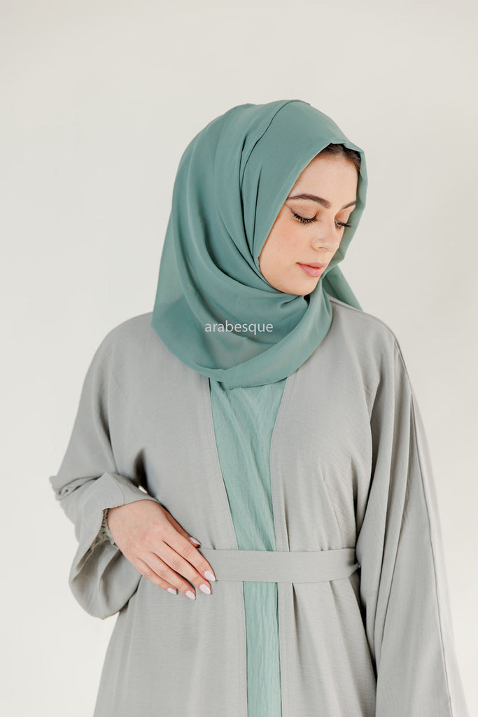 Sage Double Layer Open Abaya – Inner Slip Included