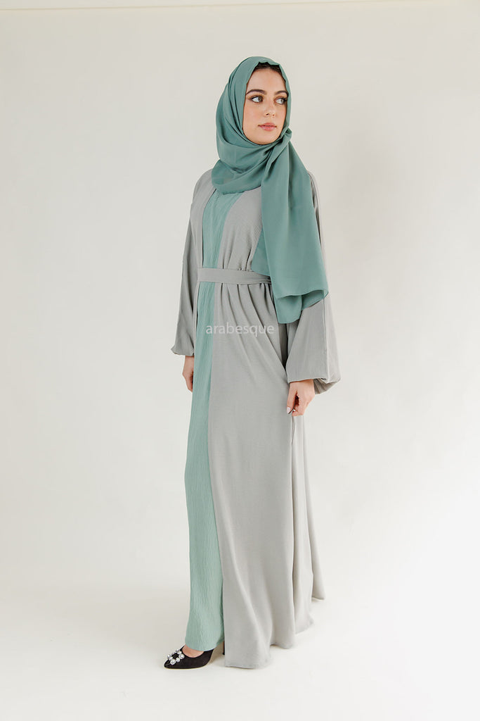 Sage Double Layer Open Abaya – Inner Slip Included