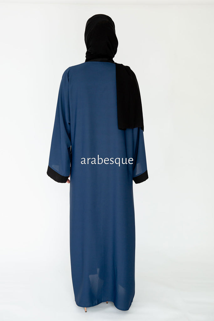 Navy Open Abaya – Plain Nidha Design with Black Border