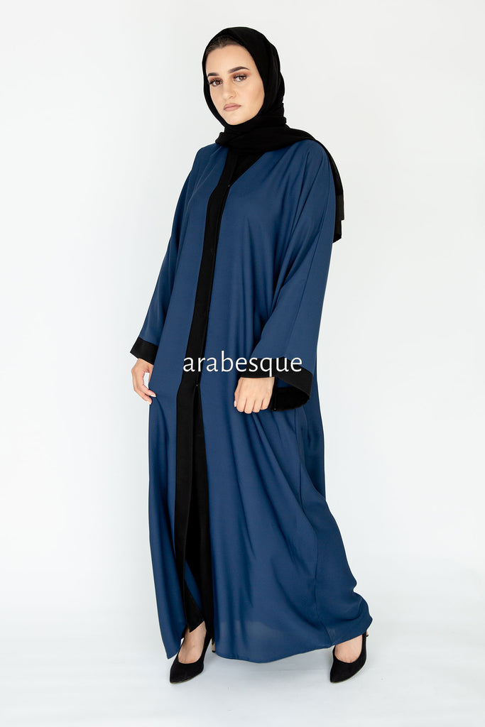Navy Open Abaya – Plain Nidha Design with Black Border