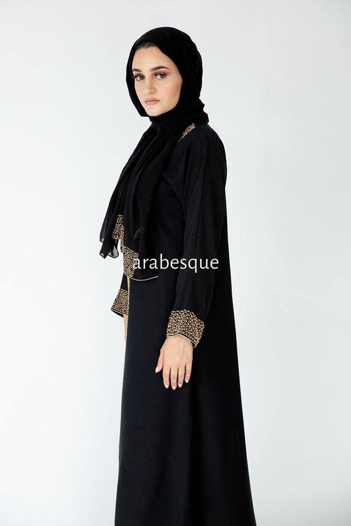 Jawahir Black Abaya | Open Abaya's by Arabesque