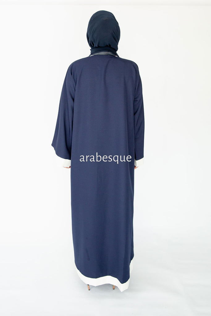 Navy and White Plain Faux Double Abaya