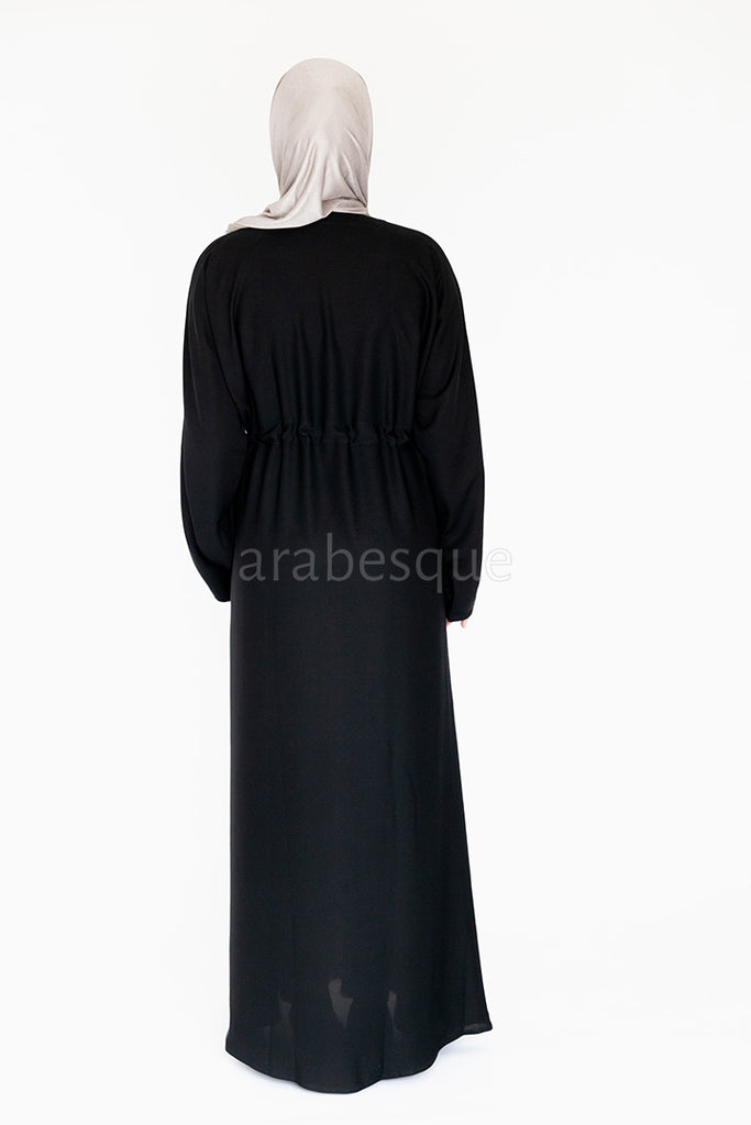 Black Plain Nidha Draw String Closed Abaya