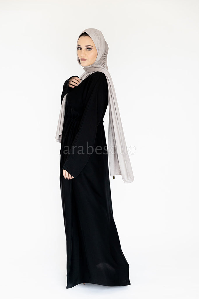 Black Plain Nidha Draw String Closed Abaya