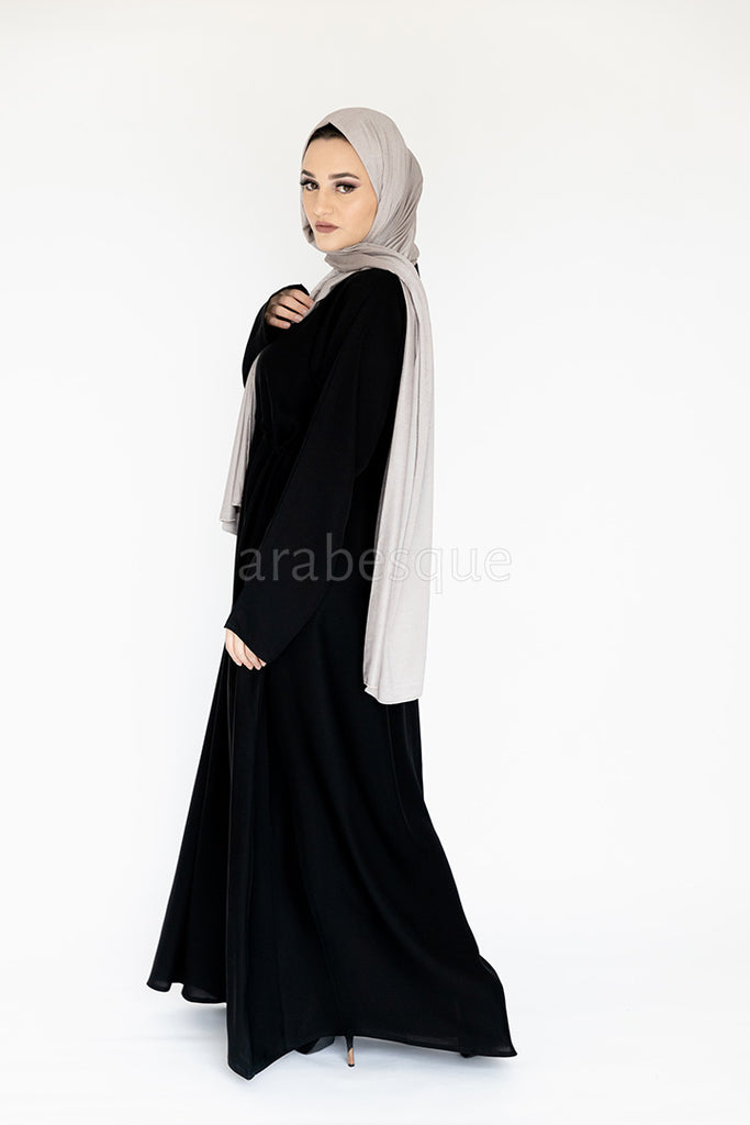 Black Plain Nidha Draw String Closed Abaya