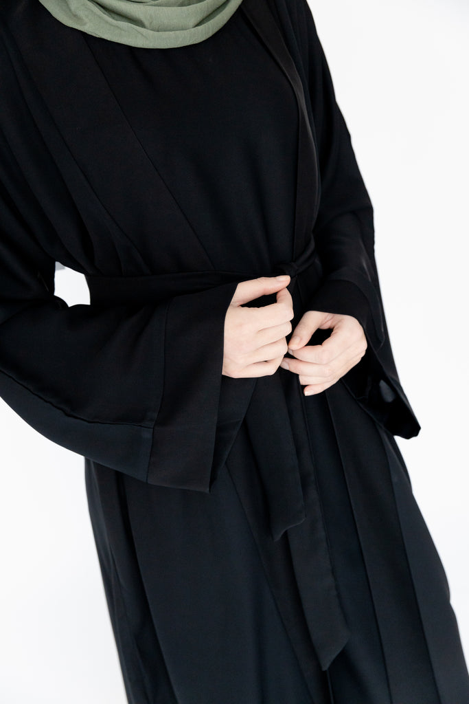 Black Double Layer Open Abaya – Inner Slip Attached